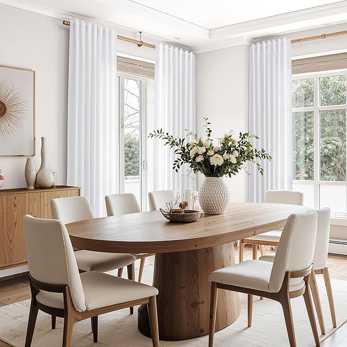Snow White Linen Curtains 90 Inches Long for Living Room Light Filtering Semi Sheer Curtain Back Tab Luxury Neutral Coastal Modern Farmhouse Decor Drapes for Bedroom Dinner Room 52x90, 2 Panels