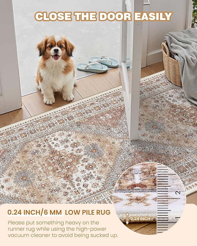 3x14 Runner Rug for Hallway, Non-Slip Long Kitchen Mats for Floor, Vintage Washable Rug for Entryway, Soft Hallway Runner for Dining Room, Bedroom, Living Room(Orange,3'x14')