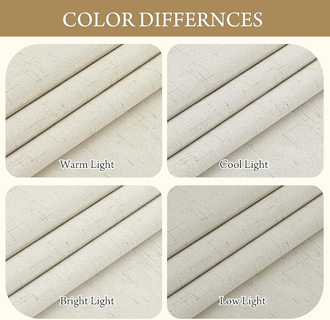 RYB HOME Cream White Linen Blackout Curtains, 100% Blackout Thermal Insulated Boho Farmhouse Window Curtain Panels for Living Room, Back Tab & Rod Pocket, 52" W x 96" L, 2 Panels Set