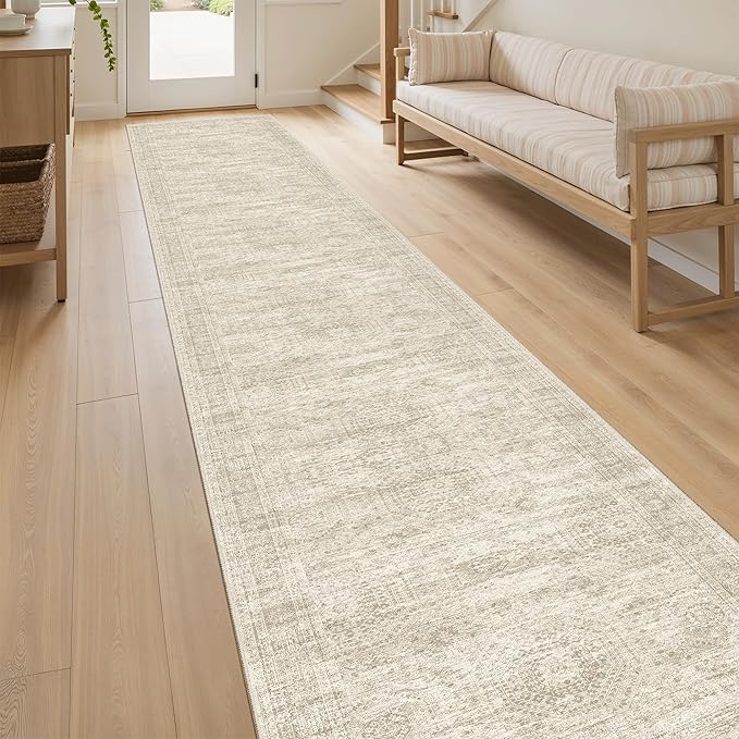 Runner Rug 2x12 Washable Non-Slip Hallway Runner Rugs for Kitchen Bathroom Laundry Room Beige Vintage Floor Carpet Runners for Hallways Entryway