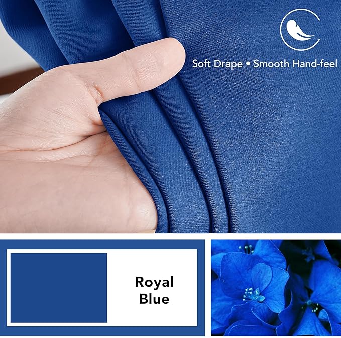 Deconovo Blackout Curtains, Thermal Insulated, W52 x L72 2 Panels, Back Tab, Machine Washable, Room-Darkening Drapes for Bedroom/Living Room Royal Blue