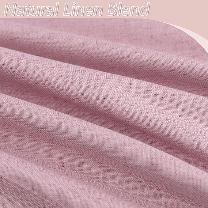 Guken Rose 100% Blackout Linen Curtains 96 Inch Length 2 Panels Set for Living Room Bedroom Back Tab/Rod Pocket Thermal Insulated Farmhouse Farmhouse Black Out Drapes Room Darkening,52x96