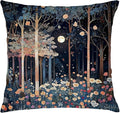 Rustic William Morris Inspired Night Moon Forest Decor Pillow Covers 18x18,Vintage Botanical Nature Landscape Decorative Throw Pillow Covers for Home Bedroom Living Room