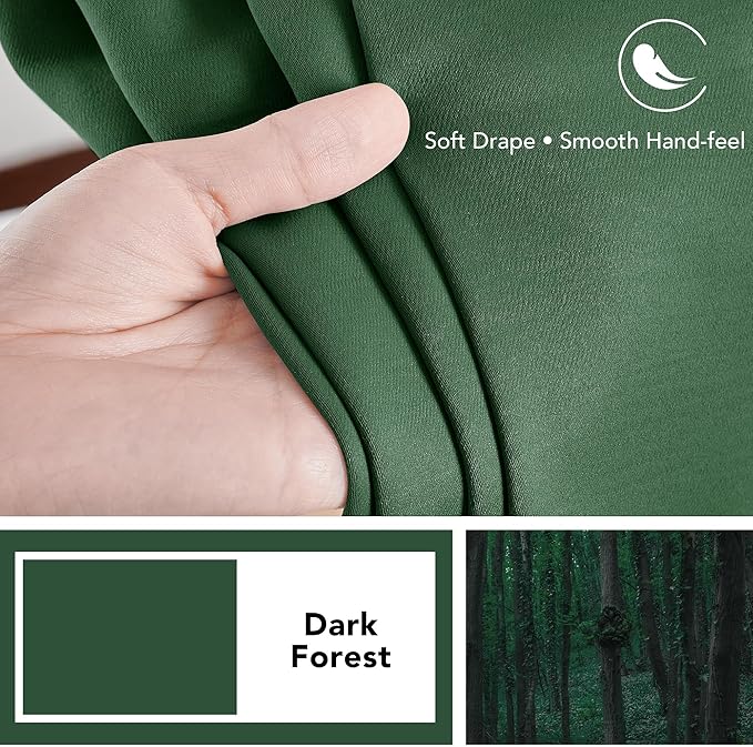 Deconovo Blackout Curtains, Thermal Insulated, W52 x L108 2 Panels, Back Tab, Machine Washable, Room-Darkening Drapes for Bedroom/Living Room Dark Forest