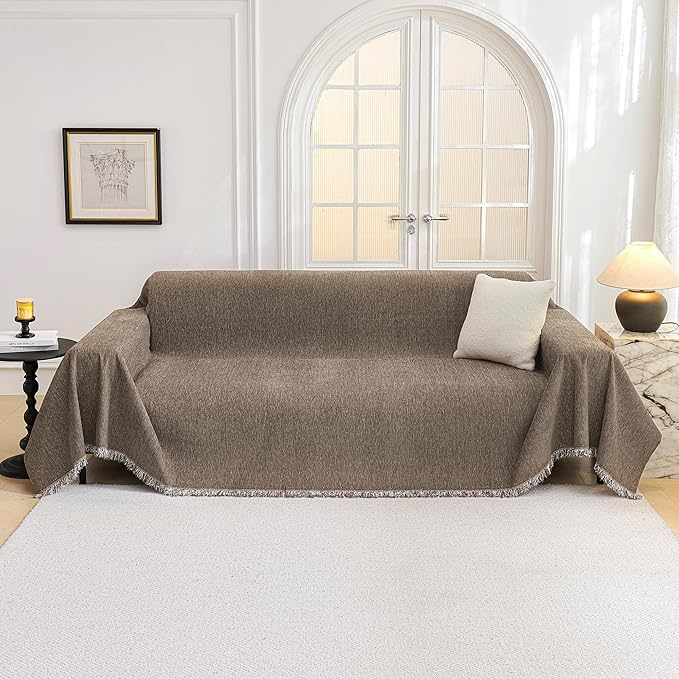 MYSKY HOME Couch Cover Sofa Covers Couch Covers for 3 Cushion Couch Sofa Pet Friendly, L Shaped Couch Cover Sectional Couch Covers Non Slip Dogs Furniture Protector for Kids, Dogs, 91"x134", Sand