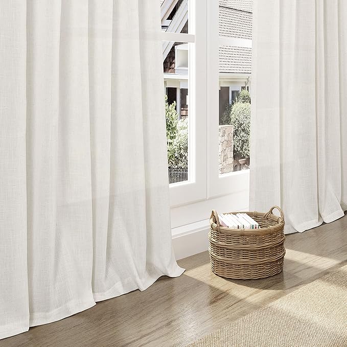Cream Natural Linen Curtains 92 Inch Length 2 Panels Set for Living Room Pocket Back Tab Pinch Pleated Window Curtain Drapes Neutral Rustic Farmhouse Decor Ivory Dining Room Curtain 92 inches Long