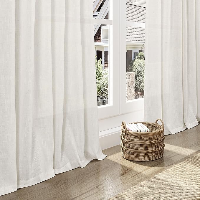 38 inch Wide Cream Linen Curtains for Living Room 2 Panels Back Tab Rod Pocket Narrow Window Curtain 84 inches Long Boho Farmhouse Decor Birch Ivory Light Filtering Semi Sheer Curtains 38x84