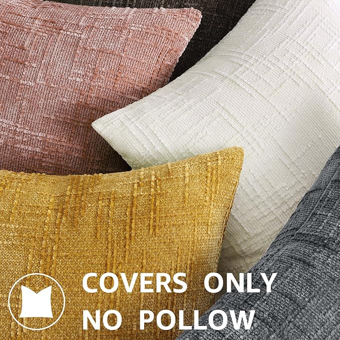 decorUhome Summer Pink Chenille Throw Pillow Covers 18x18 Set of 2 Textured Soft Cozy Slubby Couch Pillow Covers Modern Farmhouse Boho Decorative Pillow Cases for Bed Sofa Living Room
