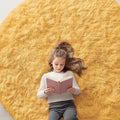 OLANLY Mustard Yellow Round Rugs for Bedroom - Machine Washable, 6 ft Circle Area Rugs for Living Room, Soft and Fluffy Shaggy Carpet for Teen Girl and Boys, Nursery Rooms, Dorms, Home Decor Aesthetic