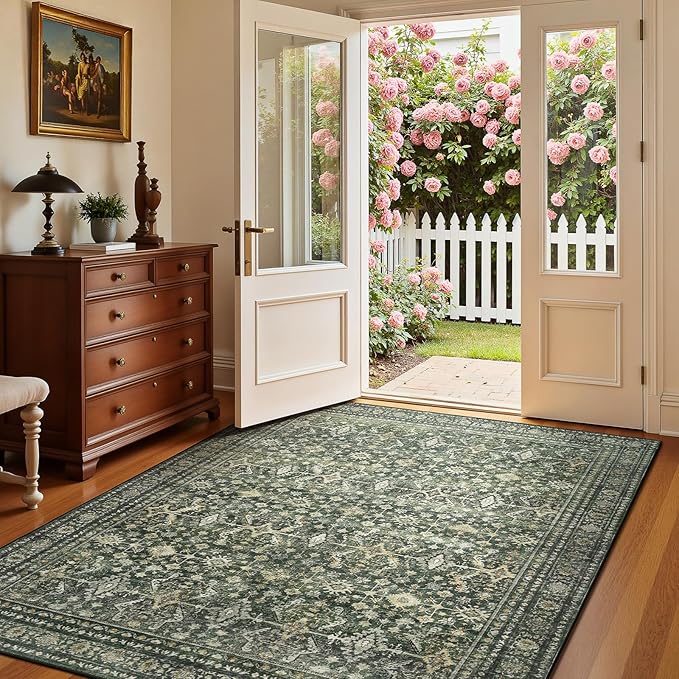 Lofus 3x5 Area Rug for Entryway, Green Non Slip Area Rugs for Kitchen, Washablee Soft Rugs for Bedroom, Living Room, Tool Room Nursery Kids Room Decor