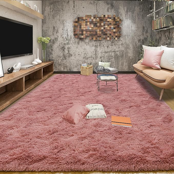 Tepook Super Soft Fluffy Rug for Bedroom, Modern Shaggy Fuzzy Kids Rugs for Living Room, Plush Indoor Nursery Home Decor Dorm Carpet with Non-Slip Bottom, Blush, 4 X 6 Feet