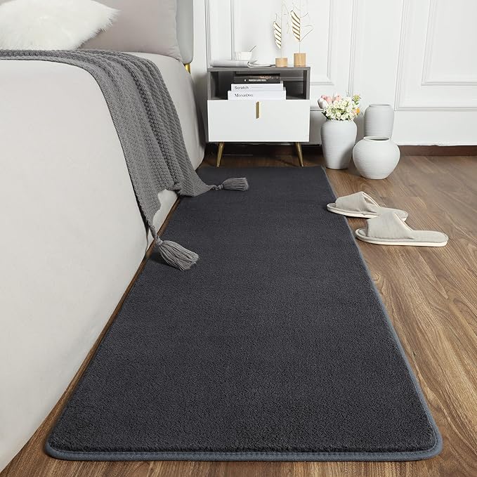 AROGAN 2x4 Feet Shag Runner Rug for Hallways, Washable Rugs with Memory Foam for Bedroom, Entryway Indoor Fluffy Throw Rug for Bedside Living Room Kids Girls Nursery Dorm Room Decor, Dark Grey