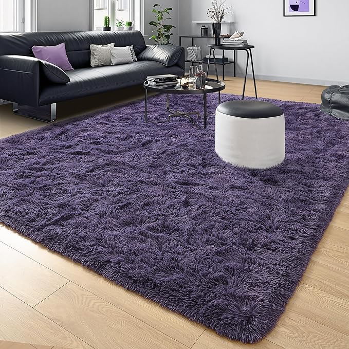 Tepook Super Soft Fluffy Rug for Bedroom, Modern Shaggy Fuzzy Kids Rugs for Living Room, Plush Indoor Nursery Home Decor Dorm Carpet with Non-Slip Bottom, Gray Purple, 5 X 8 Feet