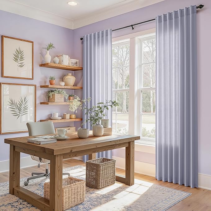 Nanspring Lavender Purple Linen Curtains 102 Inches Long for Living Room Boho Decor Light Filtering Semi Sheer Curtain Back Tab and Rod Pocket Modern Luxury Drapes for Bedroom Office 52x102, 2 Panels