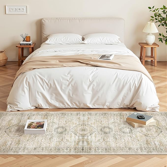 Washable Runner Rugs for Bedroom - 2x6 Runner Rug Non Slip, Ultra-Thin Entryway Runner, Soft Abstract Kitchen Runner for Hallway, Laundry, Bathroom, Indoor Door Mat(2'x6', Grey/Yellow)