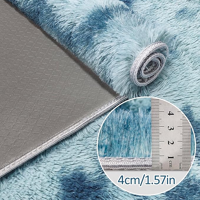 Super Soft Fluffy Living Room Area Rug 2x8 ft Tie-Dyed Light Blue Shaggy Furry Carpet Washable Non-Slip Floor Rugs Bedroom Bedside Nursery Rug Fuzzy Girls Boy Dorm Home Decor Aesthetic