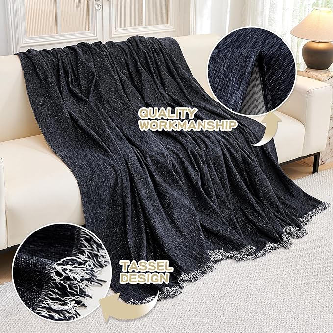 MYSKY HOME Couch Cover for Dogs Washable Couch Covers Couch Covers for Sofa Couch Cover 2 Cushion Sofa Non Slip Dogs Furniture Protector with Tassels Chenille Sofa Covers for Pet, 71"x102", Navy Blue