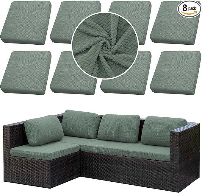 Outdoor Cushion Covers Set,8PCS Patio Furniture Couch Seat Slipcovers, Replacement for Sofa Sectional Chair(Cover，Only)