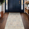 Large 3x6 Entryway Rug Indoor - Washable Non-Slip Low Pile Stain Resistance Ultra Soft Area Rug for Large Kitchen, Bedroom Beside Bed - Vintage Floral Beige Blue Home Decor