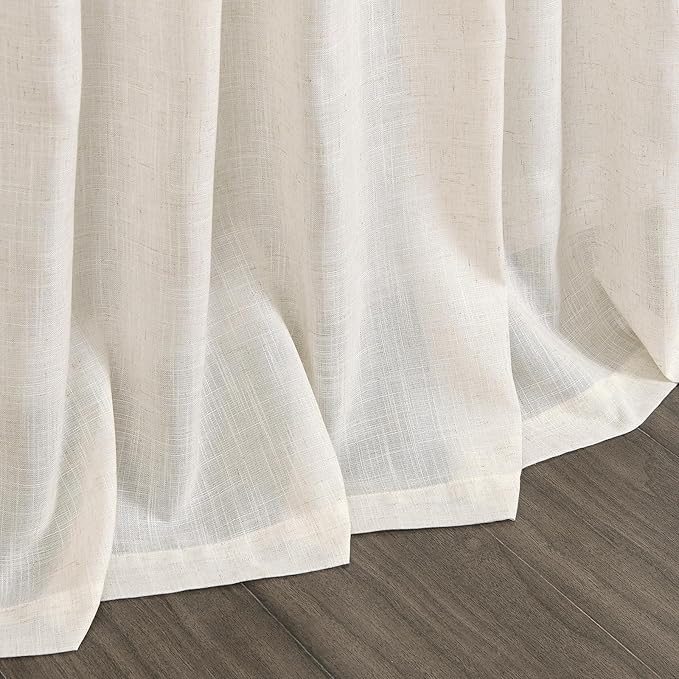 Nanspring Modern Linen Curtains for Living Room 80 Inches Long Light Filtering Semi Sheer Curtain Back Tab Neutral Luxury Modern Farmhouse Decor Linen Blend Drapes for Bedroom 52x80, 2 Panels