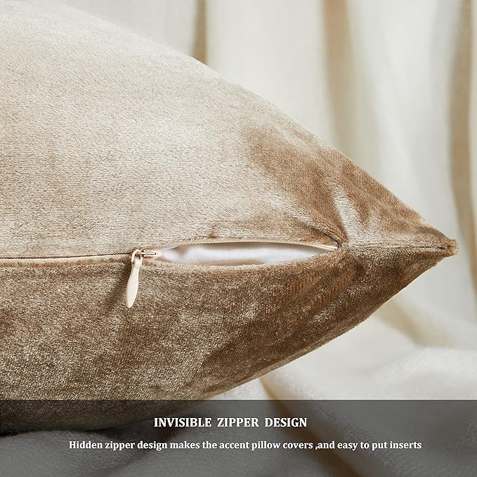 GIGIZAZA Decorative Throw Pillow Covers 20x20,Set of 2 Taupe Square Couch Pillow Covers,Velvet Sofa Boho Cushion Pillows
