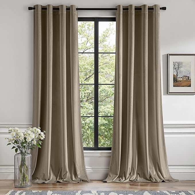 MIULEE Velvet Curtains Taupe Elegant Grommet Thermal Insulated Soundproof Room Darkening Curtains/Drapes for Classical Living Room Bedroom Decor 52 x 90 Inch Set of 2