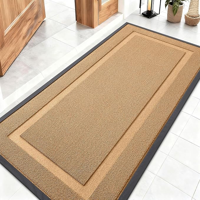 OLANLY Front Door Mat Indoor Outdoor Entrance, Waterproof All-Season, All-Weather Doormat, Sturdy Natural Rubber, Low Profile, Easy Clean Patio Porch Entryway Mat, 47x23, Butter Yellow