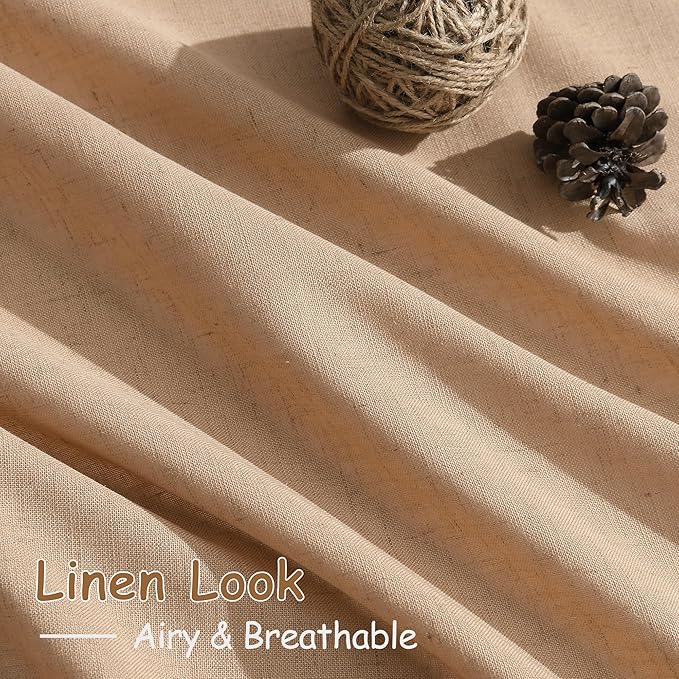 Camel Linen Curtains 96 Inches Long for Living Back Tab Rod Pocket Vintage Rustic Farmhouse Light Filtering Curtain Burlap Textured Linen Drapes 96 Inch Length for Dinning Room Bedroom 52x96