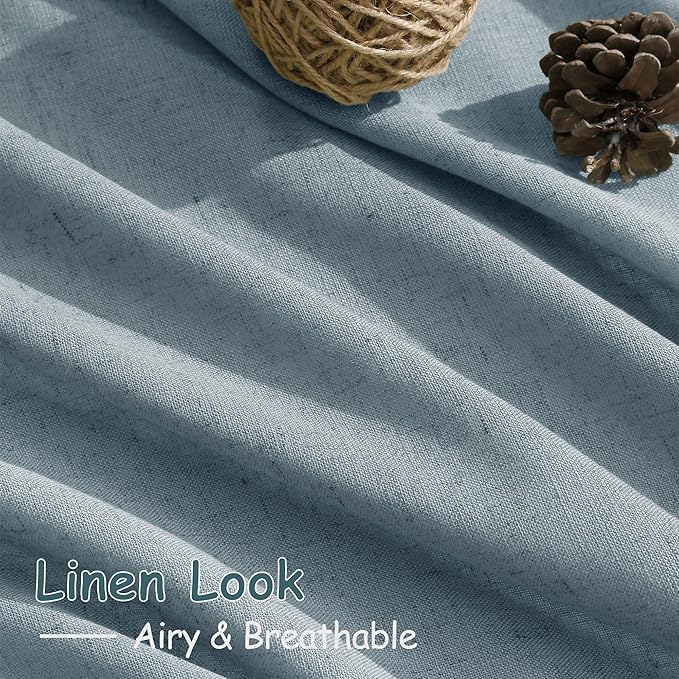 Nanspring Light Blue Linen Curtains 102 Inches Long Rod Pocket Back Tab Drapes 2 Panels Set for Living Room Bedroom Light Filtering Semi Sheer Light Blue Curtain 102 Length for Patio Door 52x102