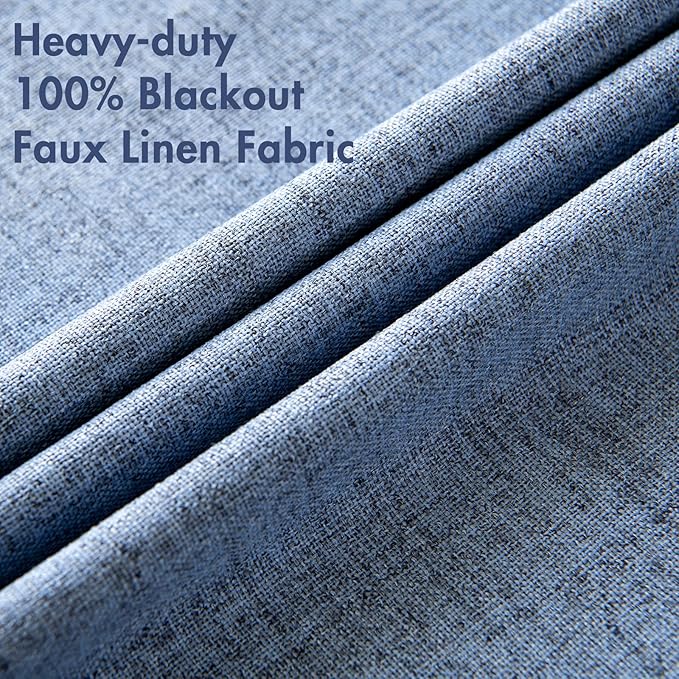MIULEE Linen Texture Curtains for Bedroom Solid 100% Blackout Thermal Insulated Stone Blue Curtains Grommet Room Darkening Curtains/Drapes for Living Room Nursery 52x63 Inch (2 Panels)