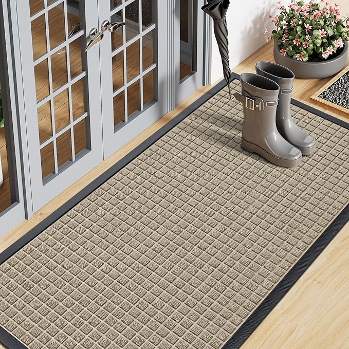 Smiry Front Door Mat Outside Entrance, Heavy Duty Natural Rubber Doormat, Non Slip, Trap Dirt and Moisture, Easy Clean, Low Profile Welcome Floor Mats for Indoor Outdoor Entry, 47x23 Inch, Beige