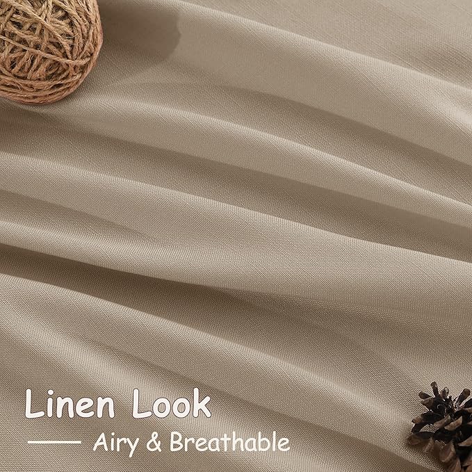 Sepia Beige Linen Curtains 112 Inches Long for Living Room Farmhouse Decor Light Filtering Semi Sheer Curtain Back Tab Rod Pocket Neutral Floor to Ceiling High Window for Bedroom 52x112, 2 Panels