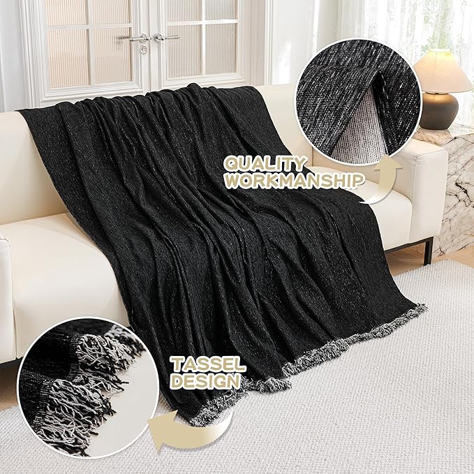 MYSKY HOME Black Chenille Sofa Slipcover Couch Covers for Sectional l Shaped Couch Pets Protector Furniture Covers Futon Cover Super Soft Washable Decorative Couch Covers for 3 Cushion, 91"x118"