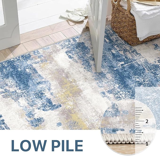 BEIMO Area Rugs 5x7 for Living Room Bedroom, Modern Abstract Machine Washable Soft Blue Rug, Floor Carpet with Non Slip Backing for Dining Room