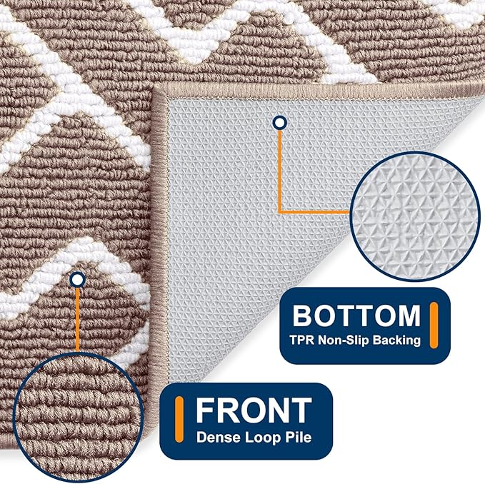 OLANLY Front Door Mat, Non-Slip Rubber Backing, Dirt Resistant and Absorbent, Washable, Easy to Clean Low-Profile Indoor Doormat for Back Door, Entryway, Inside Entrance, 59x35, Brown
