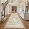 3x12 Runner Rug for Hallway, Non-Slip Long Bathroom Rugs Runner for Kitchen, Bedroom, Soft Vintage Abstract Washable Rug for Entryway, Thin Floor Mat for Dining Room(3'x12', Brown/Ivory)