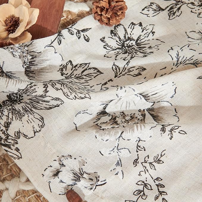 jinchan Lined Linen Blend Curtain Floral Curtains for Living Room 63 Inch Length Black Peony Flower Printed Curtain Back Tab Farmhouse Patterned Drapes Bedroom Window Curtains Set 2 Panels