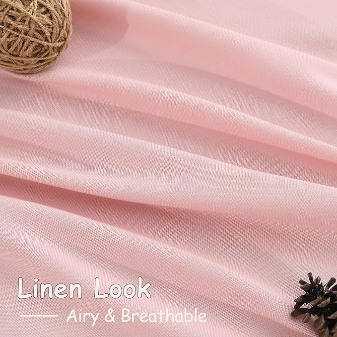 Pink Linen Curtains 90 Inch Long 2 Panels Set for Baby Girl Bedroom Pink Soft Linen Textured Window Drapes Semi Sheer Light Filtering Rod Pocket Back Tab Farmhouse Curtain 52x90