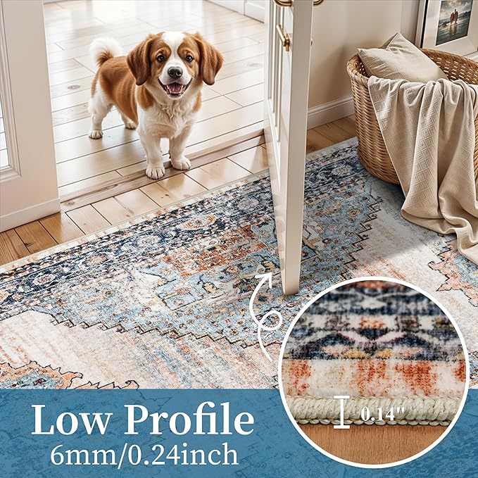 TOPRUUG 2x4 Entryway Runner Rug - Washable Non-Slip Rugs for Kitchen Hallway Soft Ultra-Thin Door Mat Indoor Entrance Stain Resistant Small Throw Carpet for Bathroom (Blue, 2X4)