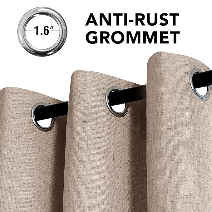 H.VERSAILTEX Linen Curtains 100% Blackout Curtains for Bedroom 84 inch Long Full Light Blocking Nature Linen Blended Window Curtains for Living Room Nickel Grommet (2 Panels, Heathered Sand)