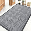 OLANLY Front Door Mat Outside Entrance 47x32, Absorbent, Heavy Duty Sturdy Natural Rubber Doormat Indoor Outdoor, Stain Fade Resistant, Non-Slip Low Profile Floor Mat Entryway, Charcoal Gray Diamond
