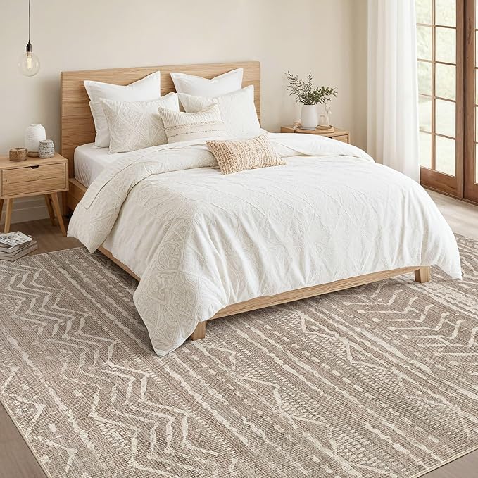 Nakagishi 5x7 Area Rugs Living Room: Washable Boho Large Neutral Soft Rug Farmhouse Stain Resistant Modern Indoor Non-Slip Floor Carpet for Bedroom Nursery Kids Playroom Office Dining Room Dorm