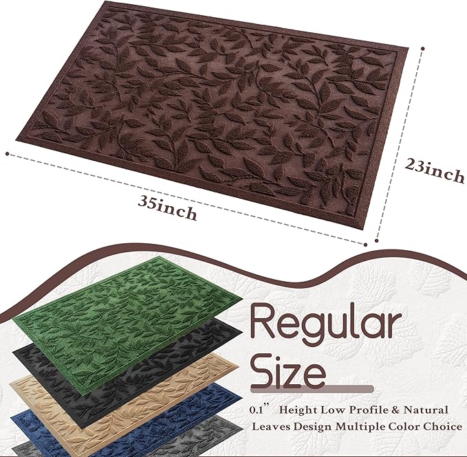 Coffee Brown Leaves Outdoor Indoor Entrance Doormats, Absorbent Durable Heavy Duty Welcome Front Door Mat,Thick Natural Rubber Back,Easy Clean Entryway Mat 23x35 Inch, Low Profile