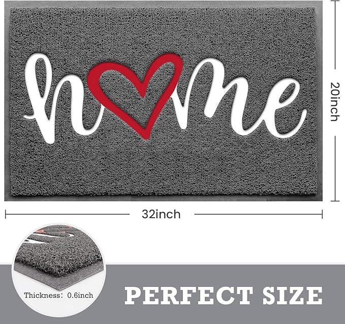 CozyBounty Black Door Mat Welcome Mats Home Non-Slip Doormat for Entryway Low-Profile Floor Mat for Yard, Garage, High Traffic Areas (32"x20", Grey)