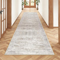 Rug Runners for Hallways Non Slip - 2x8 Runner Rug for Bedroom, Washable Runner with Rubber Backing, Soft Low-Pile Carpet for Kitchen, Laundry, Bathroom (2'x8', Brown/Grey/Ivory)