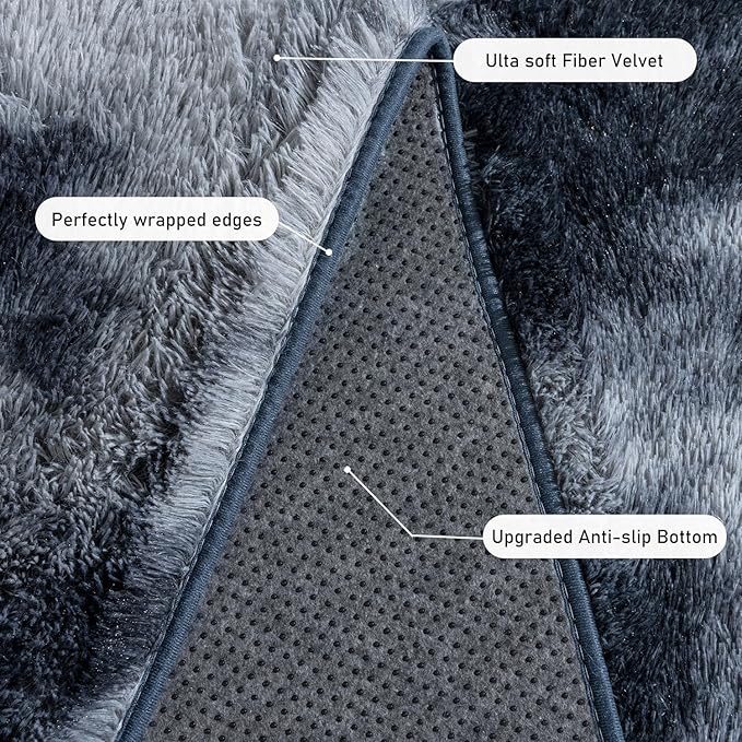 Rugs for Living Room 10x14, Soft Shaggy Modern Shag Area Rug for Bedroom, Upgrade Non-Slip Plush Fluffy Carpet for Kids Boys Girls Room Home Decor Aesthetic,Blue Grey