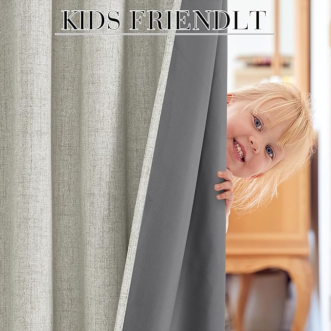RYB HOME Cream 100% Blackout Linen Curtains 72 inch Long, Thermal Insulated & Privacy Assurd Drapes for Bedroom/Office/Nursery, Rod Pocket & Back Tab Window Treatment, W52 X L72, 2 Panels