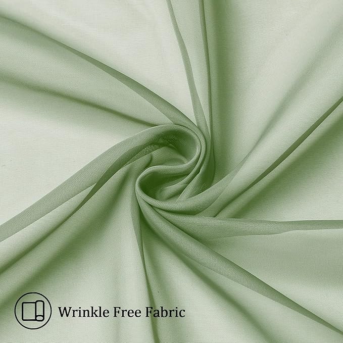 Aiyufeng Sage Green Sheer Curtains 36 inches Long 2 Panels, Green Tiers Short Kitchen Curtains Sheers Solid Half Window Drapes for Bedroom, Rod Pocket, 40" Wx36 L