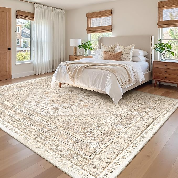 zesthome 8x12 Area Rugs,Stain Resistant Washable Rug,Ultra-Thin Rugs for Living Room,Bedroom,Non-Slip Backing Home Decor Large Area Rug (Cream/Beige,8'x12')