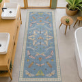 Hazo Haus Boho Non Slip Kitchen Rug Runner - 2x6 Blue Washable Rug for Bathroom, Laundry Room, Hallway, Non Slip with Rubber Backing, Insect Print Unique Runner